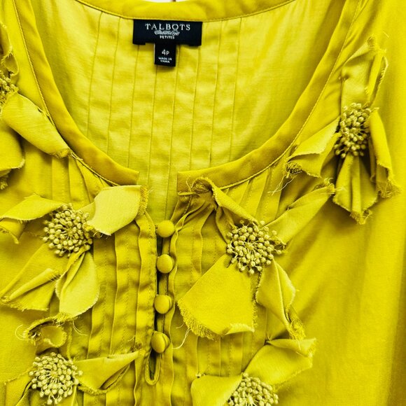 Talbots Green Silk Shell Top Flowers Sleeveless Celery Light Green Size 4P Cami - Picture 3 of 7